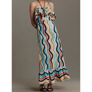 Anthropologie Farm Rio Sleeveless Ruffle Maxi Dress novelty bright size XS & XL